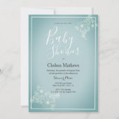 青い白のエレガントフローラグラデーション赤ちゃんシャワー 招待状 (正面)