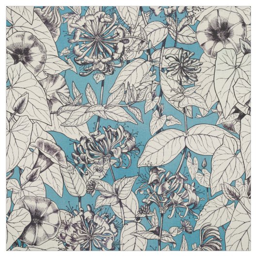 青い白のグラフィック花のパターン ファブリック (見本)