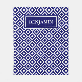 青い白のジオメトモダンリパターンをパーソナライズ フリースブランケット