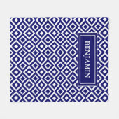 青い白のジオメトモダンリパターンをパーソナライズ フリースブランケット (正面(横))