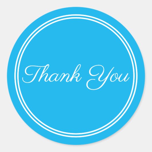 青い白のスクリプト書道ありがとうステッカー ラウンドシール (正面)