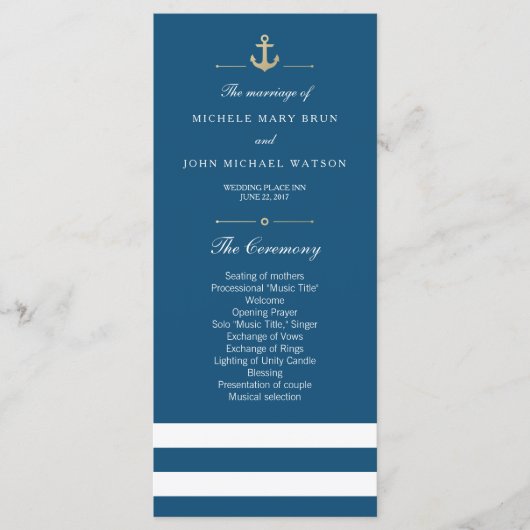 青い白のストライプのプ航海のラックカード プログラム (正面)