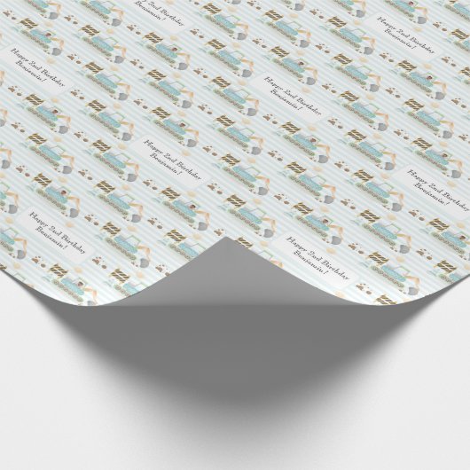 青い白のストライプの建築ディガーの写真の名前 ラッピングペーパー (角)