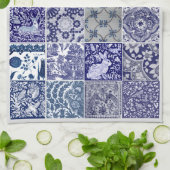 青い白のタイルアンティークヴィンテージパタモダンーン キッチンタオル (折り畳み)