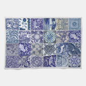 青い白のタイルアンティークヴィンテージパタモダンーン キッチンタオル (横)