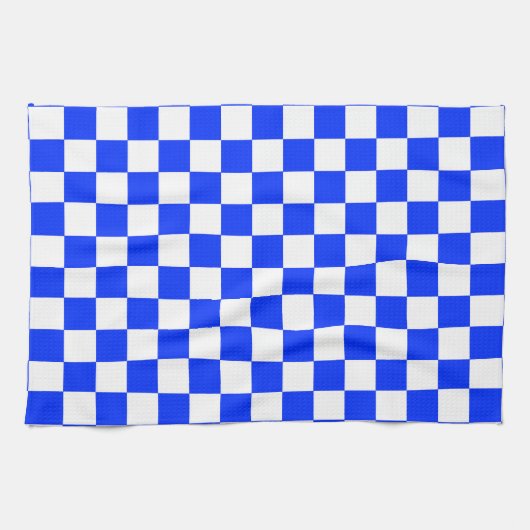 青い白のチェッ市松模様にクパターン キッチンタオル (横)