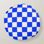 青い白のチェッ市松模様にクパターン ラウンドクッション (裏面)