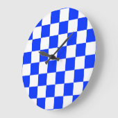 青い白のチェッ市松模様にクパターン ラージ壁時計 (傾斜)