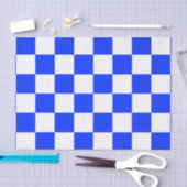 青い白のチェッ市松模様にクパターン 薄葉紙 (クラフト)