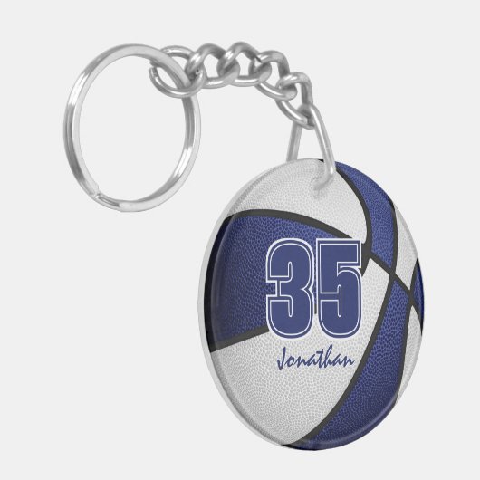 青い白のチームは男の子のバスケットボールの女の子を色に キーホルダー (正面左)