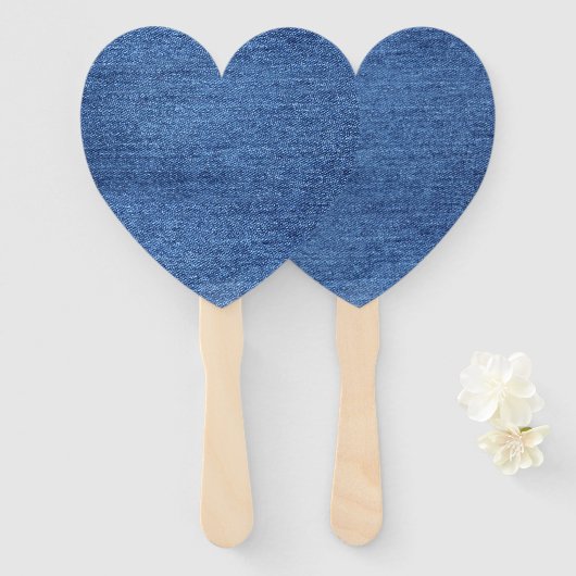 青い白のデニムテクスチャルックイメージ ハンドファン (正面&裏面)