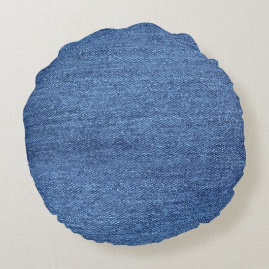 青い白のデニムテクスチャルックイメージ ラウンドクッション (裏面)