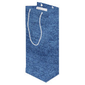 青い白のデニムテクスチャルックイメージ ワインギフトバッグ (裏面アングル)