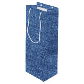 青い白のデニムテクスチャルックイメージ ワインギフトバッグ (正面アングル)
