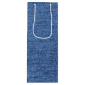 青い白のデニムテクスチャルックイメージ ワインギフトバッグ (正面)