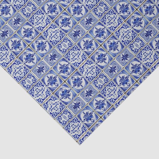 青い白のデルフト小さなタイルを見る – かわいらしヴィンテージ 薄葉紙 (詳細)