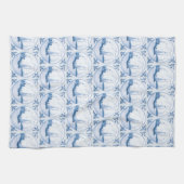 青い白のデルフト帆船パターンのキッチンタオル キッチンタオル (横)