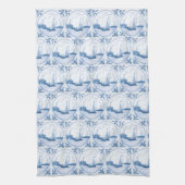 青い白のデルフト帆船パターンのキッチンタオル キッチンタオル (縦)