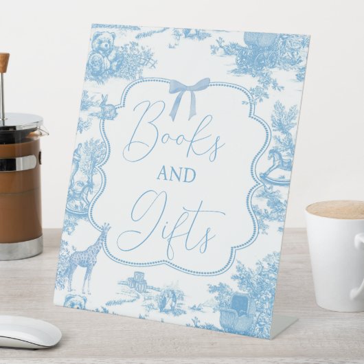 青い白のトワールデジュウベアブックスとギフト 台座サイン (インサイチュ)