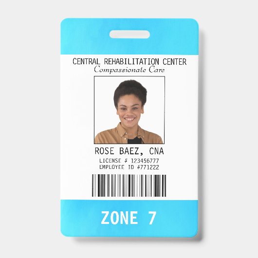 青い白のナースAide CNA写真ID名バッジ バッジ (正面)