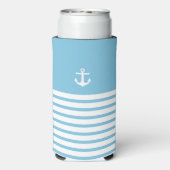 青い白のパーソナライズされた目的地の結婚式の好意 スリム缶クーラー (Seltzer裏面)