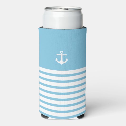 青い白のパーソナライズされた目的地の結婚式の好意 スリム缶クーラー (Seltzer裏面)