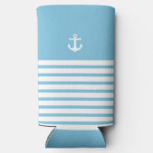 青い白のパーソナライズされた目的地の結婚式の好意 スリム缶クーラー (裏面)