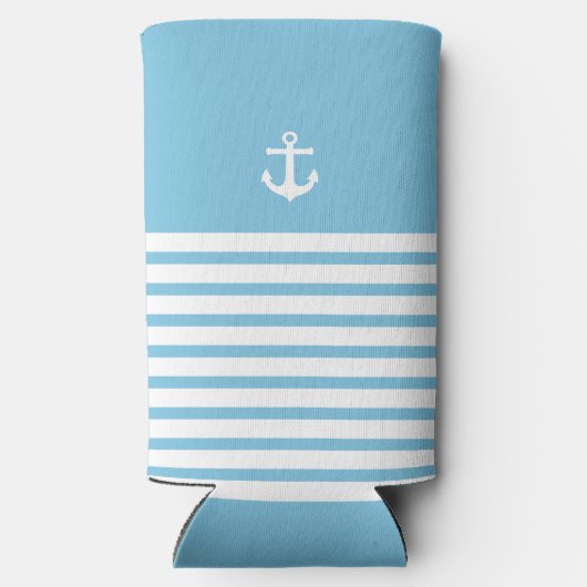 青い白のパーソナライズされた目的地の結婚式の好意 スリム缶クーラー (裏面)