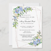 青い白のフローラの幾何学的お祝い 招待状 (正面)