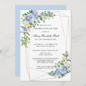 青い白のフローラの幾何学的お祝い 招待状 (正面/裏面)