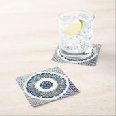 青い白のフローラ中国の丸 スクエアペーパーコースター (インサイチュ)