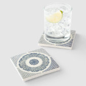 青い白のフローラ中国の丸 ストーンコースター (横)