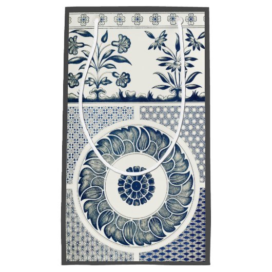 青い白のフローラ中国の丸 スモールペーパーバッグ (正面)