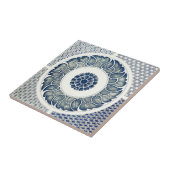 青い白のフローラ中国の丸 タイル (側面)