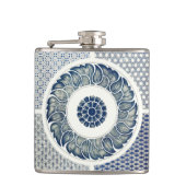 青い白のフローラ中国の丸 フラスク (正面)