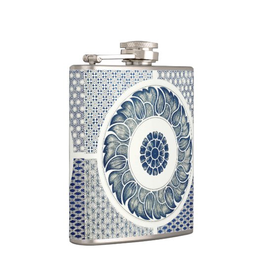 青い白のフローラ中国の丸 フラスク (右)
