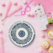 青い白のフローラ中国の丸 ペーパープレート (パーティー)