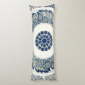 青い白のフローラ中国の丸 ボディピロー (裏面 (縦))
