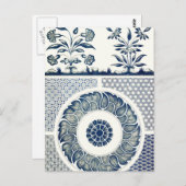 青い白のフローラ中国の丸 ポストカード (正面/裏面)