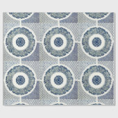 青い白のフローラ中国の丸 ラッピングペーパー (フラット)