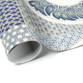 青い白のフローラ中国の丸 ラッピングペーパー (ロールコーナー)