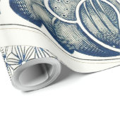 青い白のフローラ中国の丸 ラッピングペーパー (ロールコーナー)