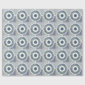 青い白のフローラ中国の丸 ラッピングペーパー (フラット)