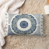 青い白のフローラ中国の丸 ランバークッション (ブランケット)