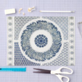 青い白のフローラ中国の丸 薄葉紙 (クラフト)