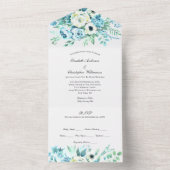 青い白のフローラ結婚が1つの招待状に オールインワン招待状 (内側)