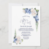 青い白のフローラ結婚のパーティー 招待状 (正面)
