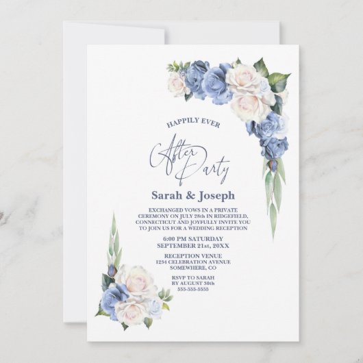 青い白のフローラ結婚のパーティー 招待状 (正面)