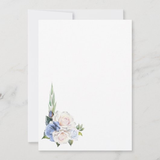 青い白のフローラ結婚のパーティー 招待状 (裏面)