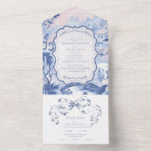 青い白のフローラ結婚磁器 オールインワン招待状 (内側)
